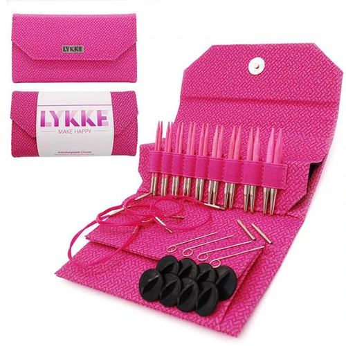 LYKKE Blush 3.5" Interchangeable Knitting Needle Set - Magenta Basketweave 1 LYKKE Blush 3.5" Interchangeable Knitting Needle Set - Magenta Basketweave